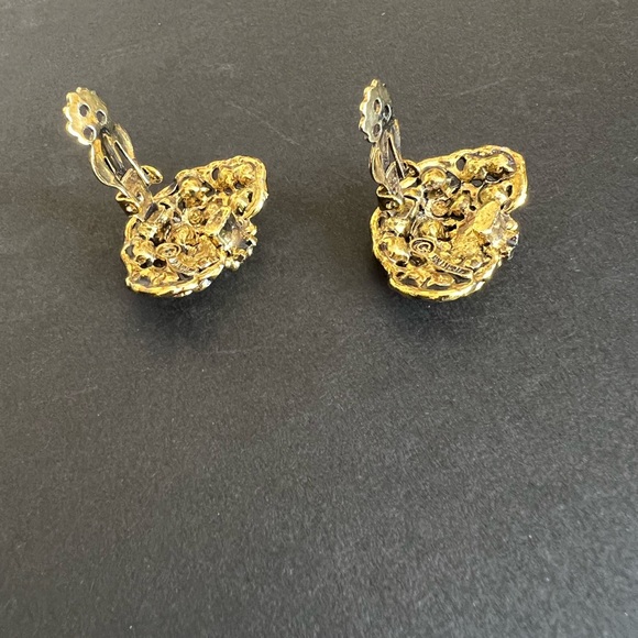 Gorgeous Vintage Amber Rhinestone Hollycraft Clip Earrings - Picture 4 of 4